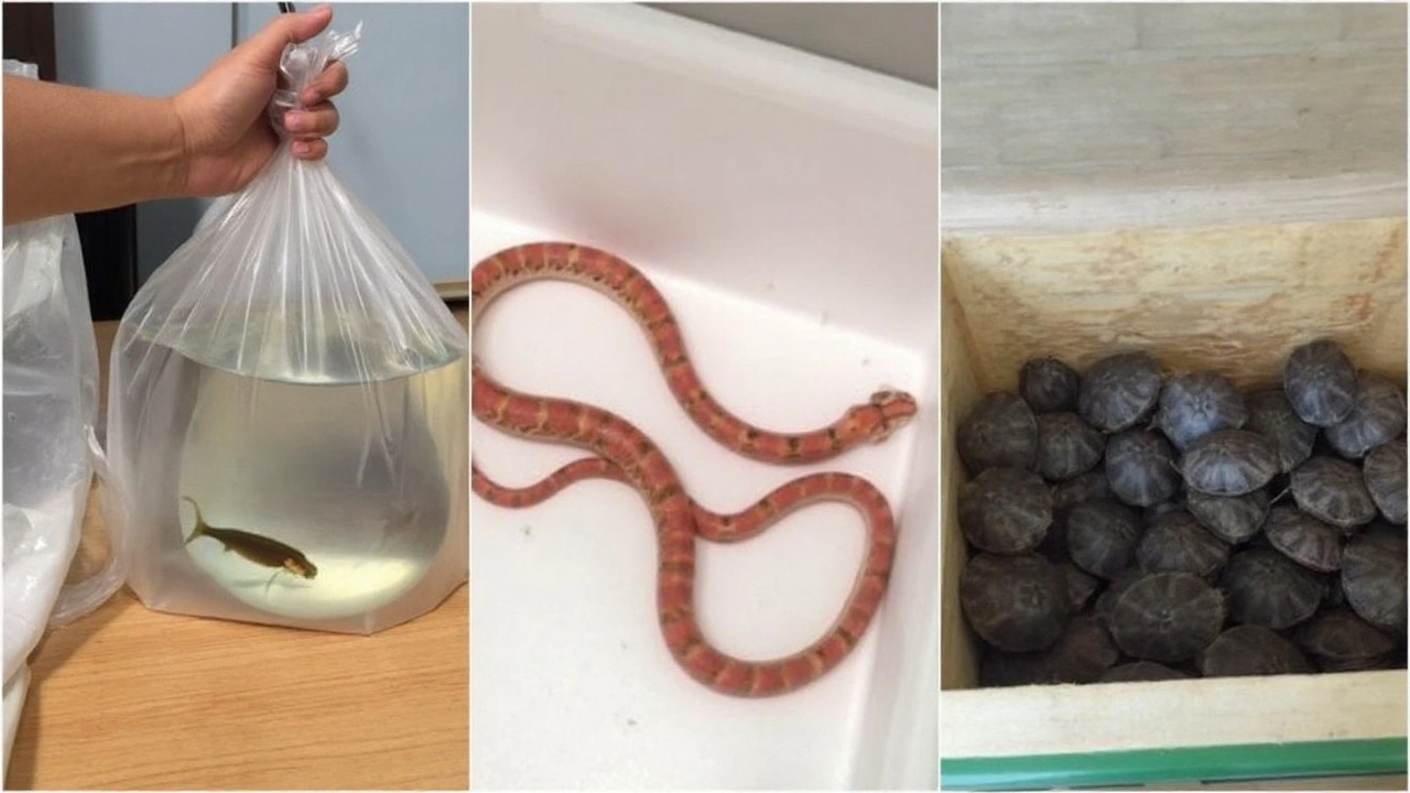 Tráfico de animais no Aeroporto de Confins: corais, peixe, jabuti e cobra apreendidos